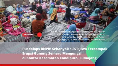 Pusdalops BNPB: Sebanyak 1.979 Jiwa Terdampak Erupsi Gunung Semeru Mengungsi di Kantor Kecamatan Candipuro, Lumajang